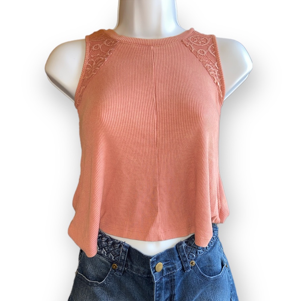 Xhilaration Ribbed Lace Mock Neck Crop Top Size XS - Picture 2 of 5